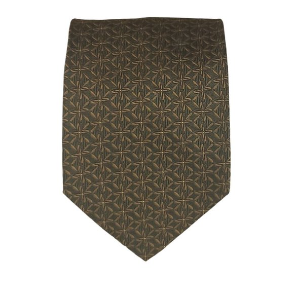 SALVATORE FERRAGAMO Brown Geometric Silk Tie ITALY 58